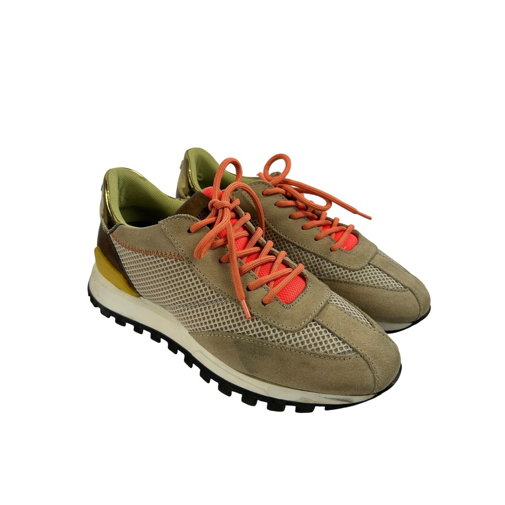 Mos Mosh Tan Suede Mesh Neon Orange Lace Metallic Gold Sneakers Size 37‎